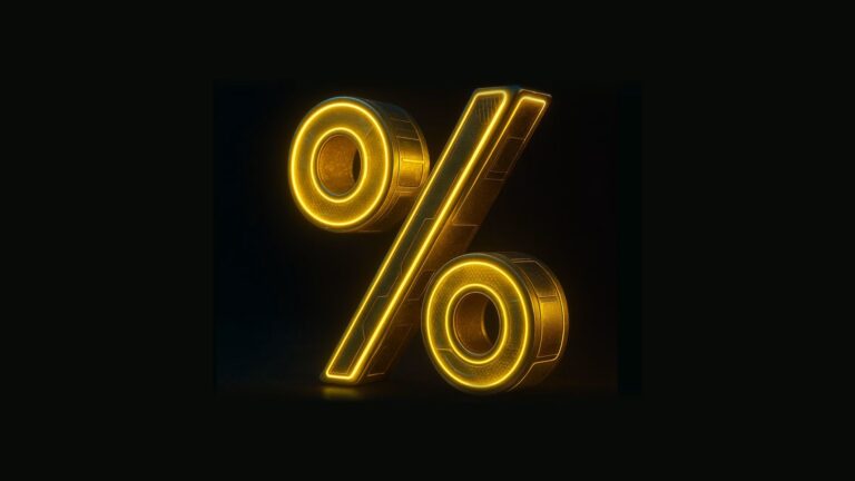 A gold percentage sign against a black background.