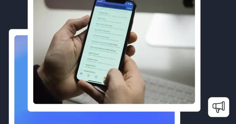 Person holding a smartphone and scrolling through a social media scheduling app.