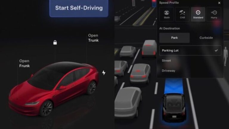 Some of the visual UI updates for the navigation interface included in Tesla's FSD v14