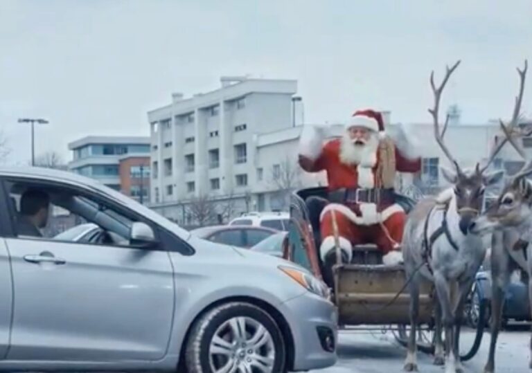 Santa stuck in traffic.