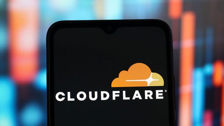 Cloudflare logo on a cellphone screen.