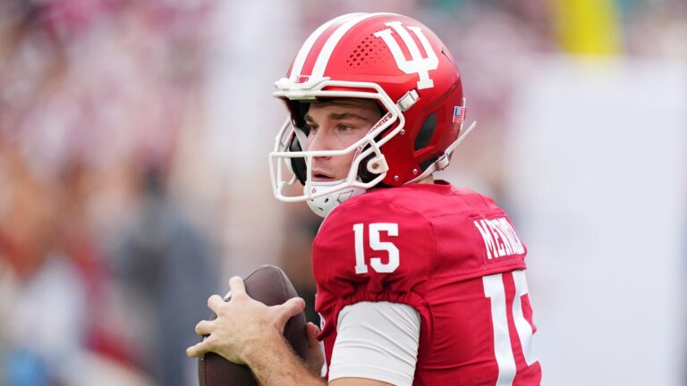 Fernando Mendoza of the Indiana Hoosiers prepares to throw the ball during a College Football Playoff Game.