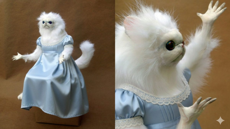 A screenshot of the Monkey Cat meme transformed into a Bridgerton-style character using AI