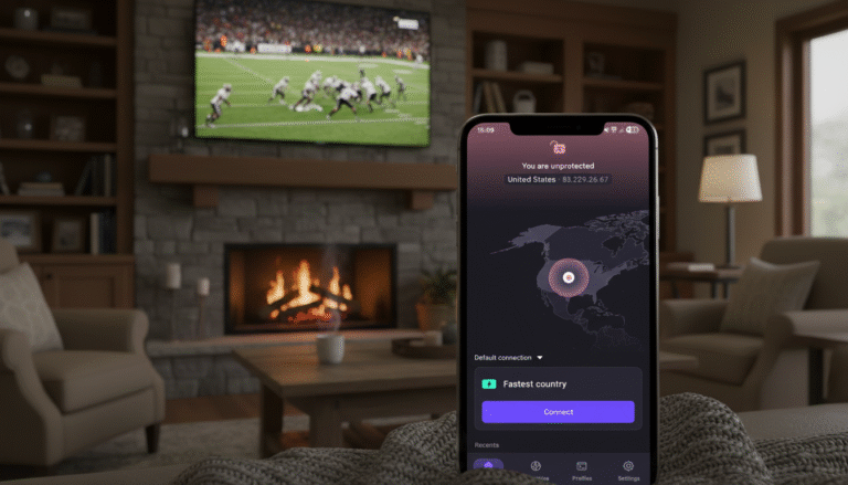 Need a last-minute Super Bowl VPN? Proton VPN is at one of its lowest prices ever Proton VPN on iPhone styled phone with american football in the background