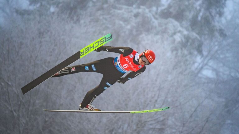 WILLINGEN, GERMANY - JANUARY 30: Karl Geiger of Germany competes during the Mixed Team competition at the FIS World Cup Ski Jumping at M&uuml;hlenkopfschanze on January 30, 2026 in Willingen, Germany. (Photo by Tom Weller/Getty Images)