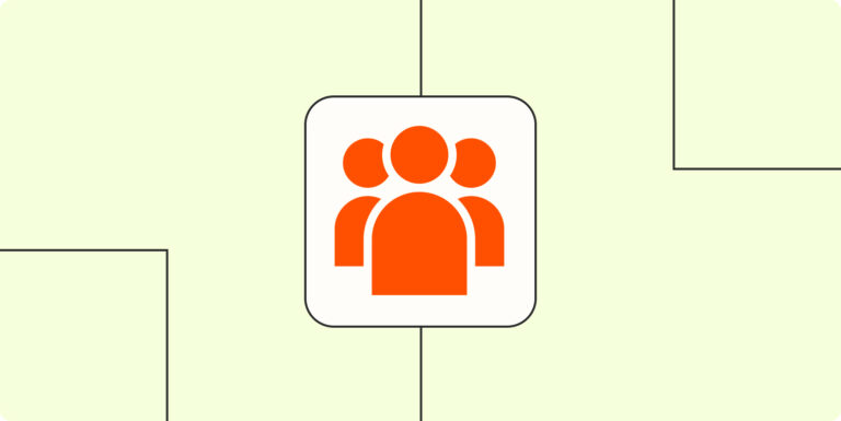 An orange lead management workflow icon against a blue background